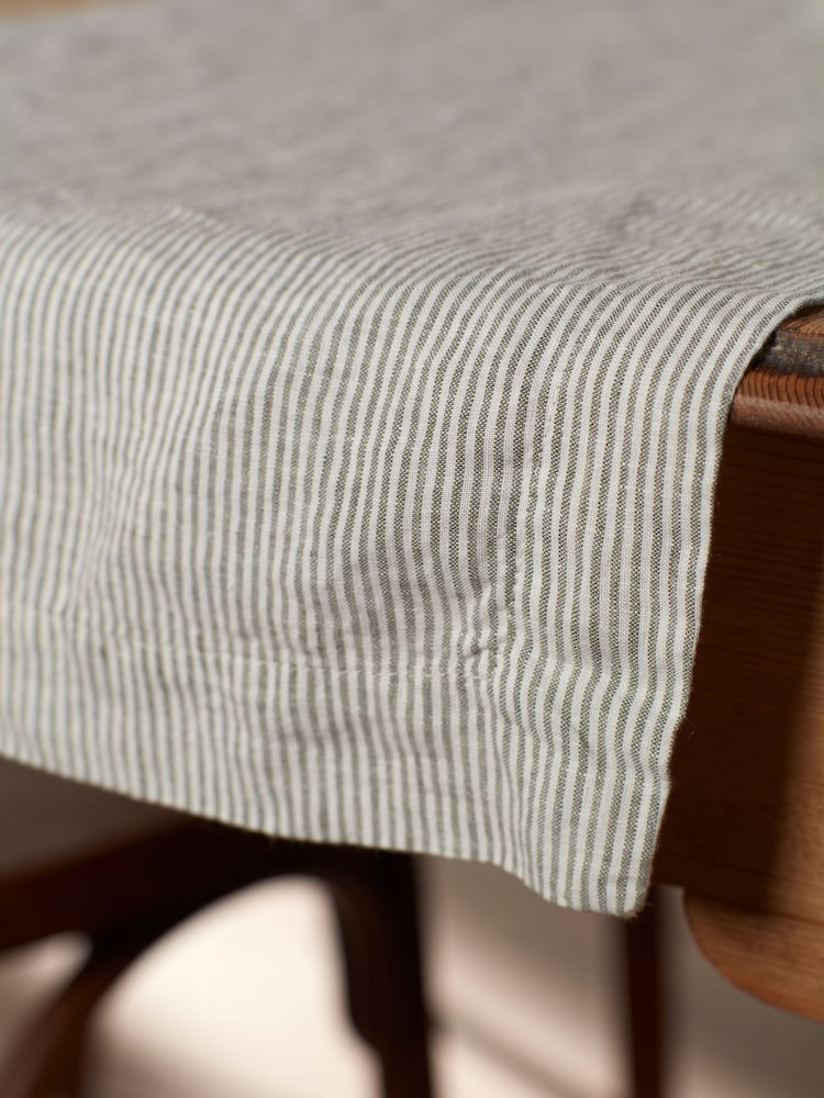 Secret Linen Store Olive Green Sid Stripe 100% Linen Table Runner - Image 2 of 3