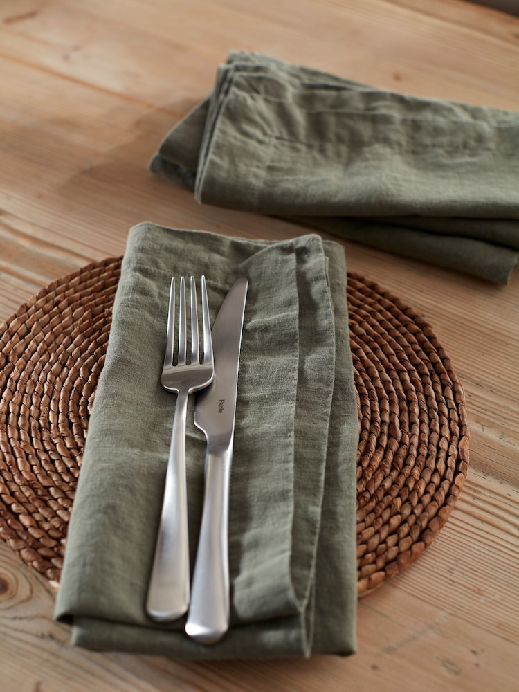 Secret Linen Store Olive Green 100% Linen Napkins - Image 1 of 3 Secret Linen Store Olive Green 100% Linen Napkins - Image 1 of 3