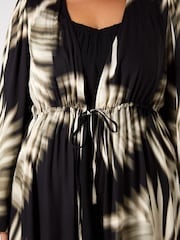 Live Unlimited Black Leaf Print Longline Drawstring Kimono - Image 6 of 6
