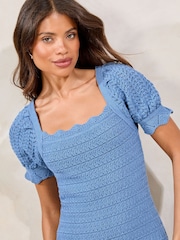 Lipsy Blue Mini Summer Crochet Knit Dress - Image 2 of 4