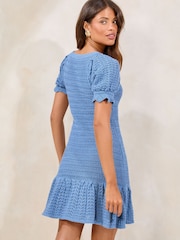 Lipsy Blue Mini Summer Crochet Knit Dress - Image 4 of 4