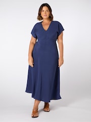 Live Unlimited Blue V-Neck Seamed Maxi Dress - Image 3 of 5