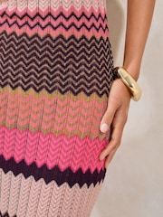 Pink und Orange - Lipsy Summer Crochet Knit Metallic Sparkle Chevron Stripe Maxi Dress - Bild 2 von 4