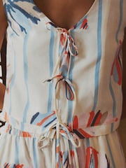 Blue/Ecru Tie Front Top With Linen - Image 5 of 8