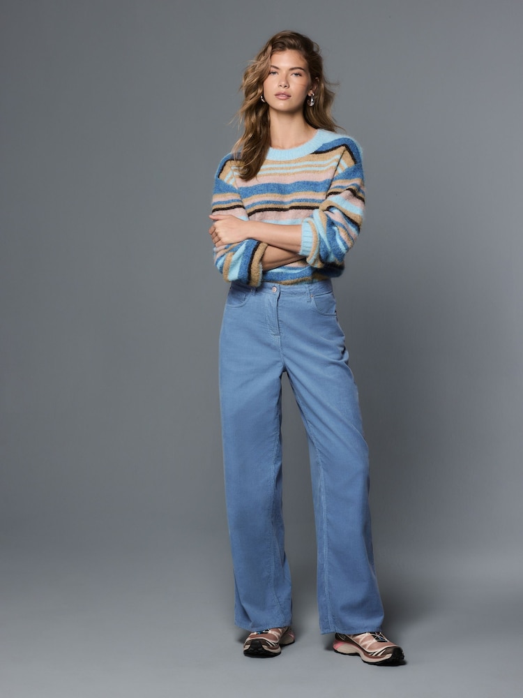 Light Blue Cord Wide Leg Trousers - Image 1 of 8