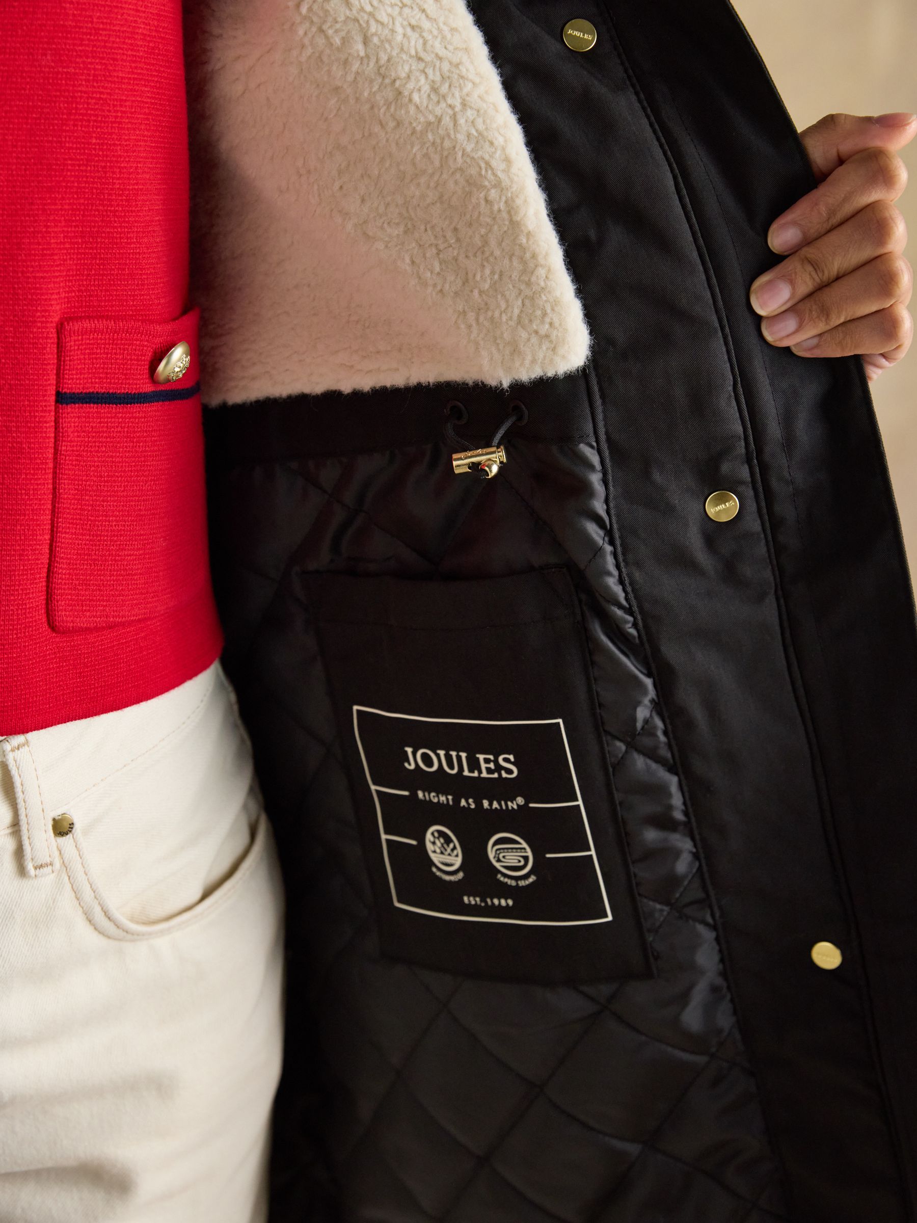 Buy Joules Portwell Cosy Black Fleece Lined Waterproof Raincoat