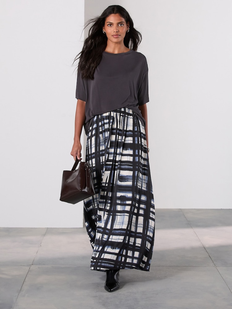 Cream/Dəniz Yoxlanması - Atlaz qatlı Maxi Ətək - 8şəkildən 1 şəkil