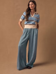 Light  Blue Superwide Pleated Trousers - Image 1 of 7
