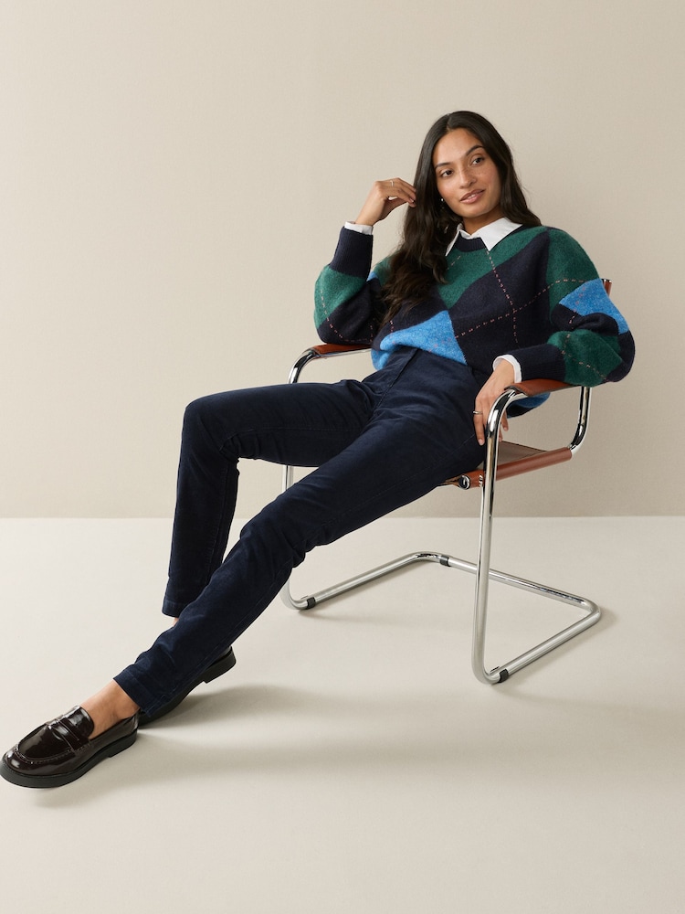 Navy Blue Corduroy Skinny Trousers - Image 1 of 9 Navy Blue Corduroy Skinny Trousers - Image 1 of 9