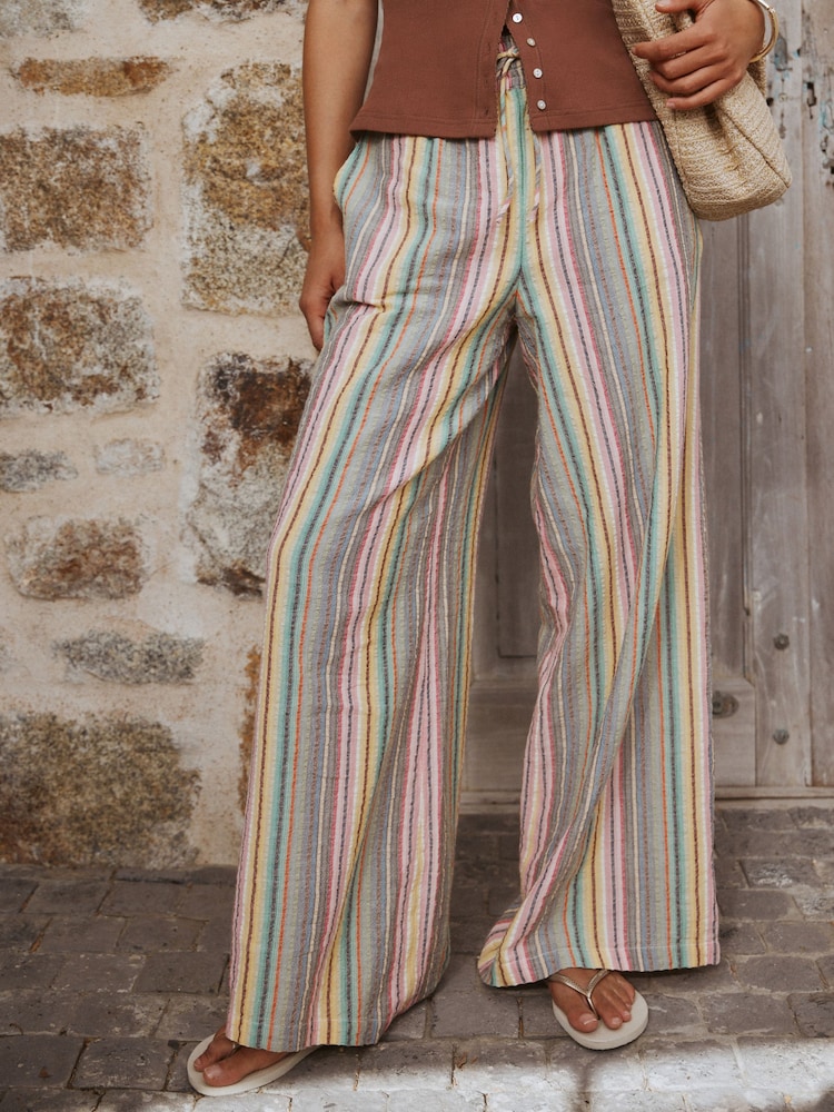 Multi-Coloured Stripe Pull On Wide Leg Trousers - Image 2 of 7