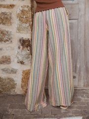 Multi-Coloured Stripe Pull On Wide Leg Trousers - Image 3 of 7