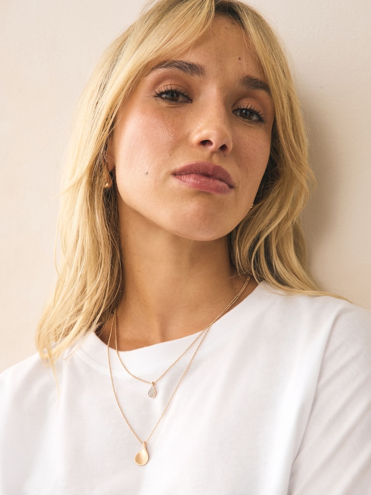 Gold Tone Sparkle Petal Layered Necklace - Image 2 of 6