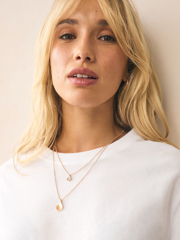 Gold Tone Sparkle Petal Layered Necklace - Image 3 of 6