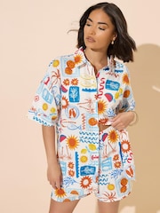 PixieGirl Petite Blue Postcard Short Sleeve 100% Cotton Shirt - Image 1 of 6