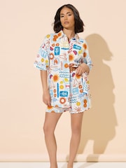 PixieGirl Petite Blue Postcard Short Sleeve 100% Cotton Shirt - Image 2 of 6