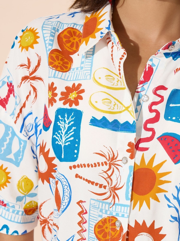 PixieGirl Petite Blue Postcard Short Sleeve 100% Cotton Shirt - Image 5 of 6