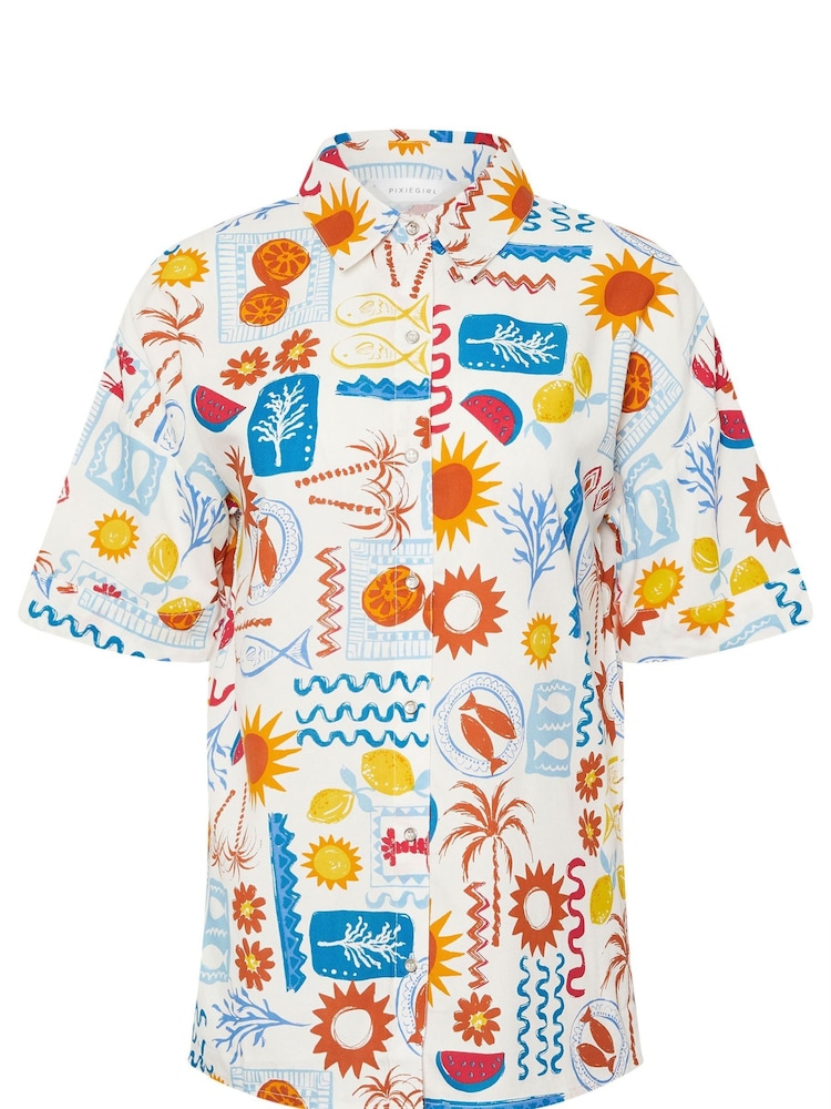 PixieGirl Petite Blue Postcard Short Sleeve 100% Cotton Shirt - Image 6 of 6