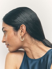 Gold Tone Crossover Hoop Earrings - Image 3 of 7
