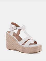 Novo White Wide Fit BEATRIX Tbar Wedge Espadrille Sandals - Image 2 of 6