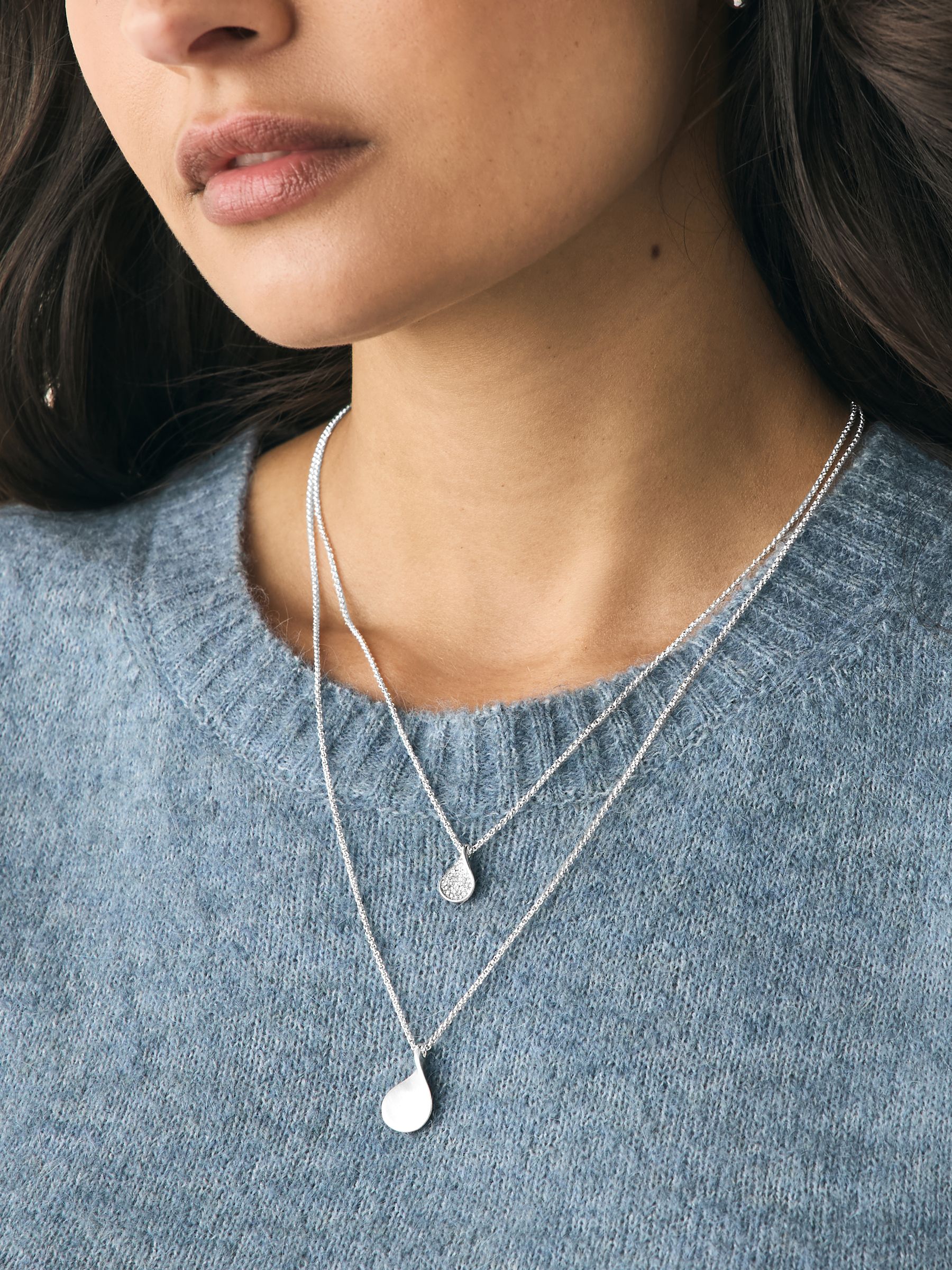 Silver Tone Sparkle Petal Layered Necklace