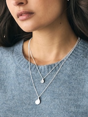 Silver Tone Sparkle Petal Layered Necklace - Image 1 of 6