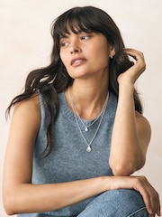 Silver Tone Sparkle Petal Layered Necklace - Image 2 of 6