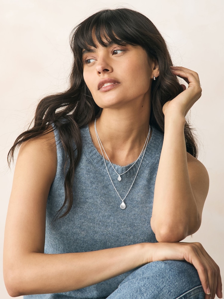 Silver Tone Sparkle Petal Layered Necklace - Image 2 of 6