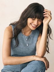Silver Tone Sparkle Petal Layered Necklace - Image 3 of 6