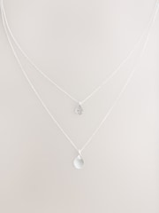 Silver Tone Sparkle Petal Layered Necklace - Image 4 of 6