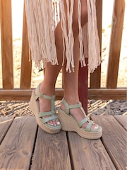 Grün - Novo BEATRIX Tbar Wedge Espadrille Sandals - Bild 1 von 6