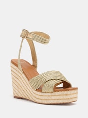Novo Gold Wide Fit BELLA Woven Detail Wedge Sandals - Image 3 of 6