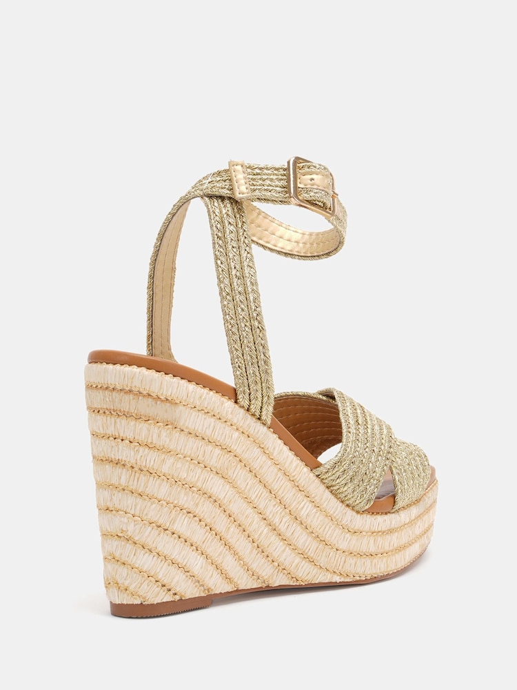 Novo Gold Wide Fit BELLA Woven Detail Wedge Sandals - Image 4 of 6