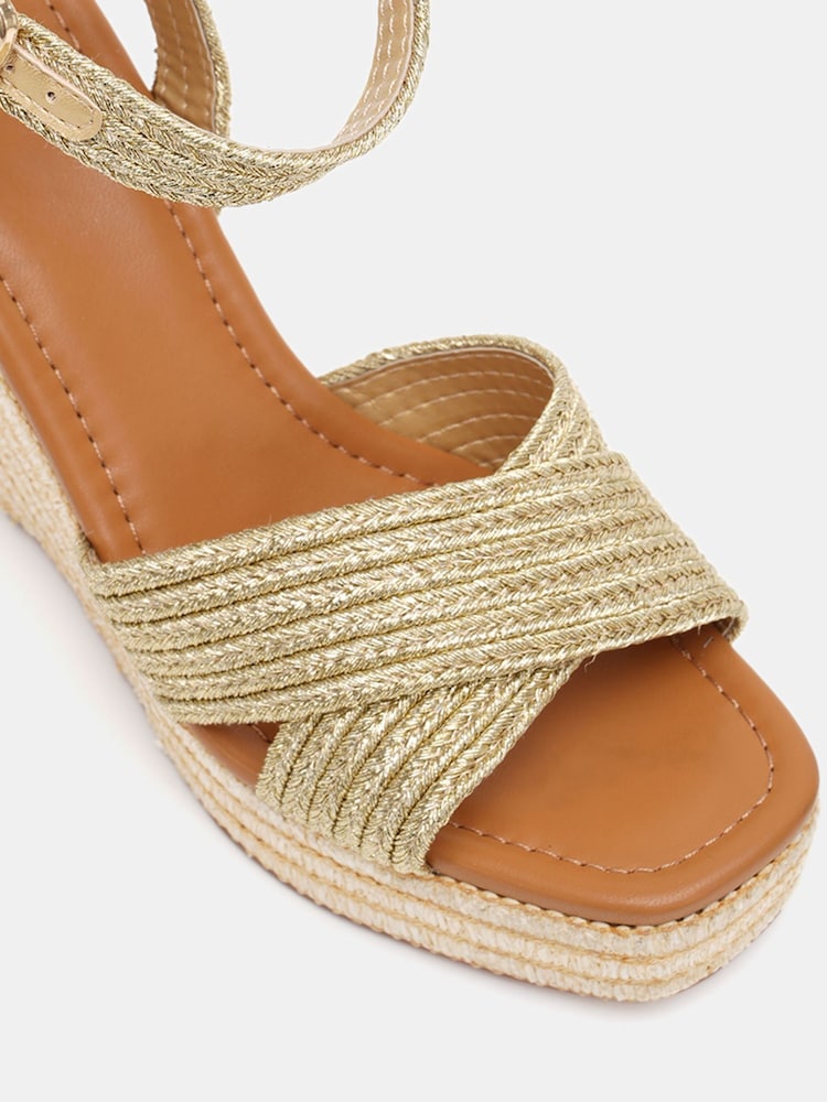 Novo Gold Wide Fit BELLA Woven Detail Wedge Sandals - Image 6 of 6