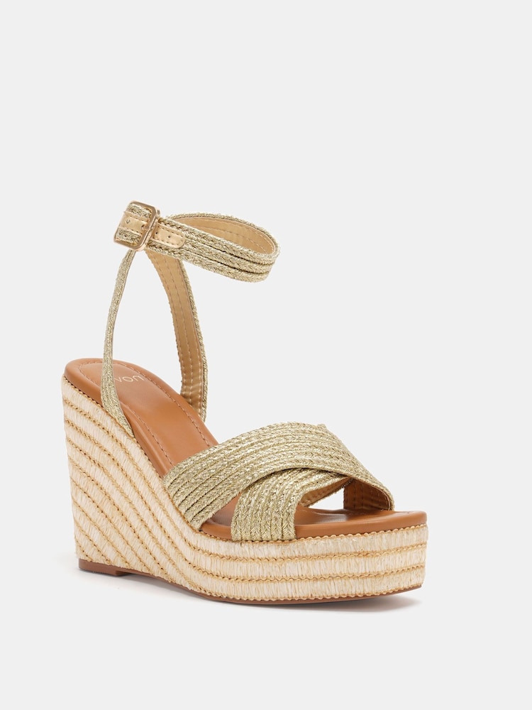 Novo Gold BELLA Woven Detail Wedge Sandals - Image 3 of 6