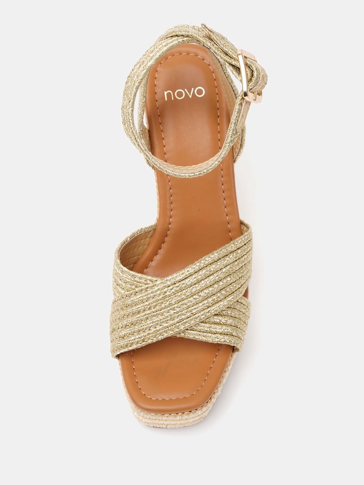 Novo Gold BELLA Woven Detail Wedge Sandals - Image 5 of 6