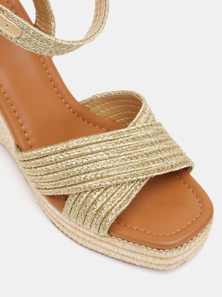 Novo Gold BELLA Woven Detail Wedge Sandals - Image 6 of 6