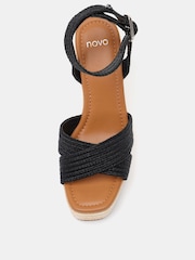 Novo Black BELLA Woven Detail Wedge Sandals - Image 6 of 7