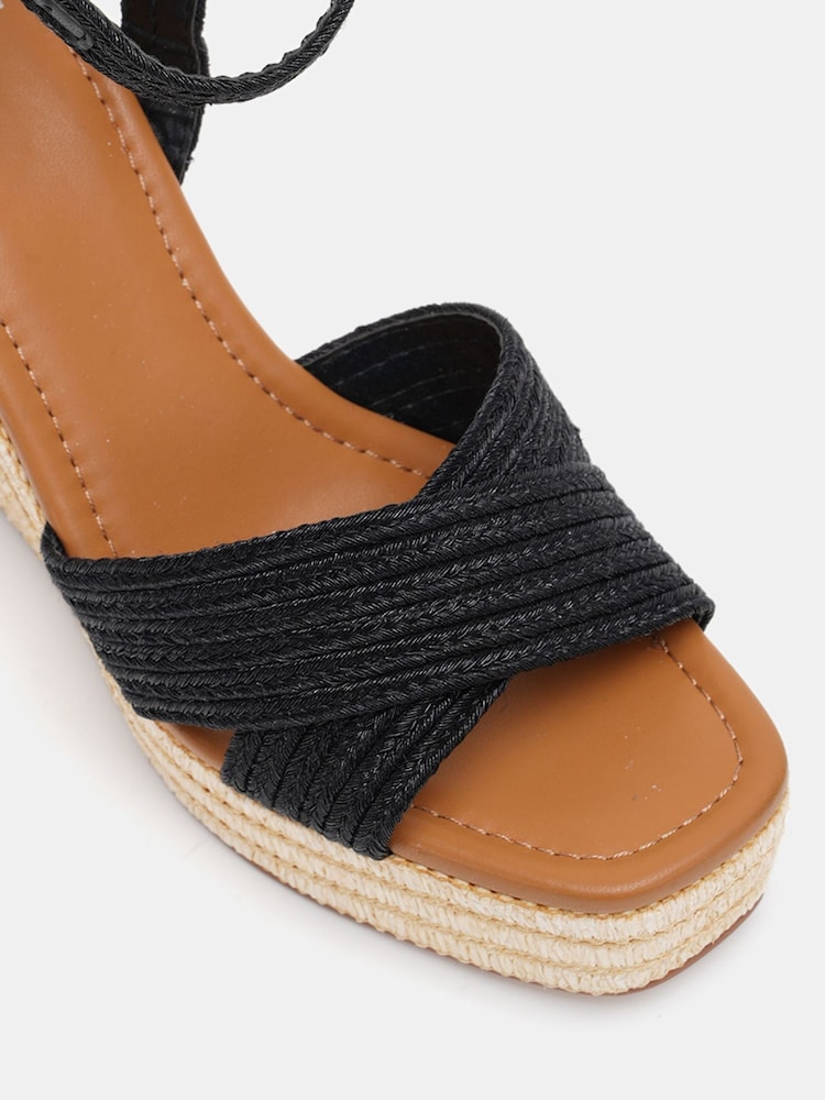 Novo Black BELLA Woven Detail Wedge Sandals - Image 7 of 7