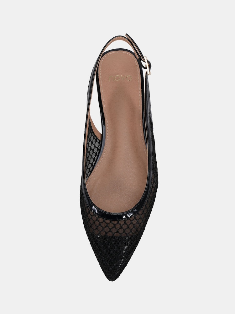 Novo Black CALLIE Mesh Point Slingback Flat Shoes - Image 5 of 6