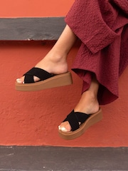 Novo Black Wide Fit BRUNO Cross Strap Flatform Mule Sandals - Image 1 of 6