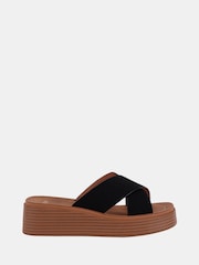 Novo Black Wide Fit BRUNO Cross Strap Flatform Mule Sandals - Image 2 of 6