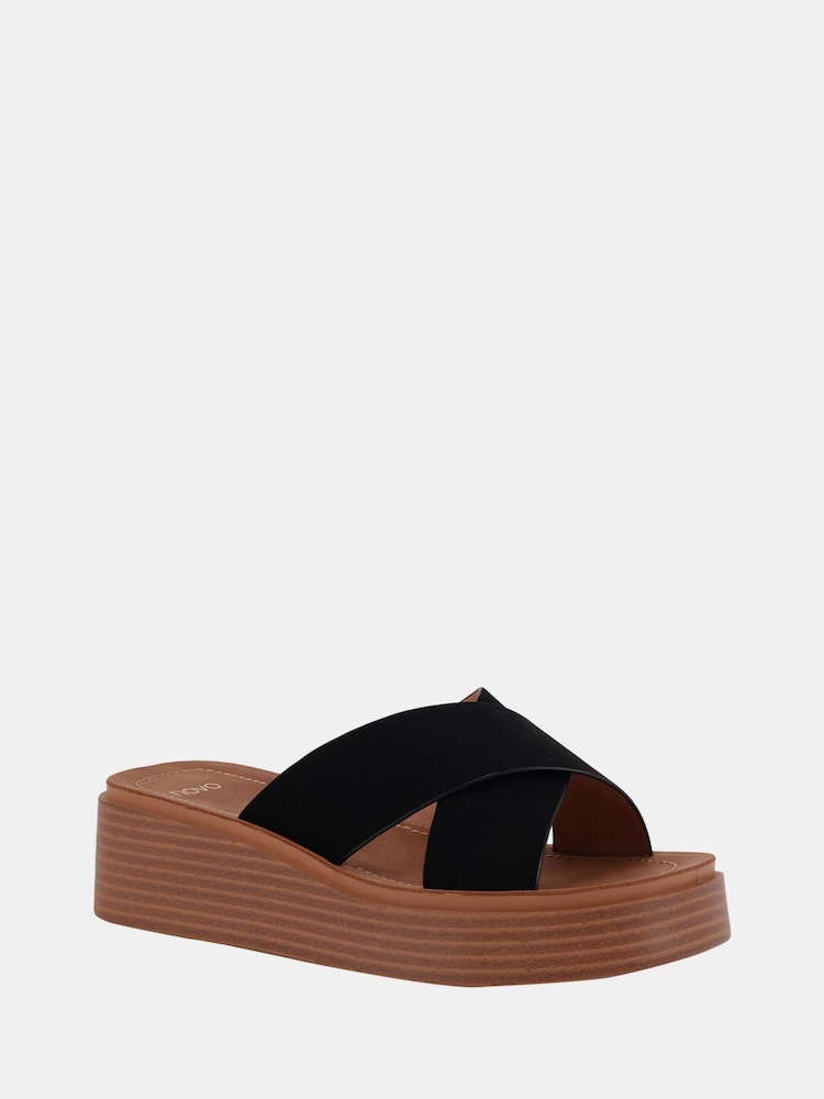Novo Black Wide Fit BRUNO Cross Strap Flatform Mule Sandals - Image 3 of 6