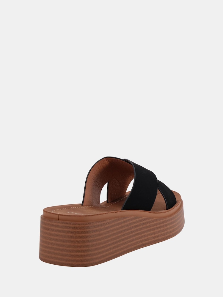 Novo Black Wide Fit BRUNO Cross Strap Flatform Mule Sandals - Image 4 of 6
