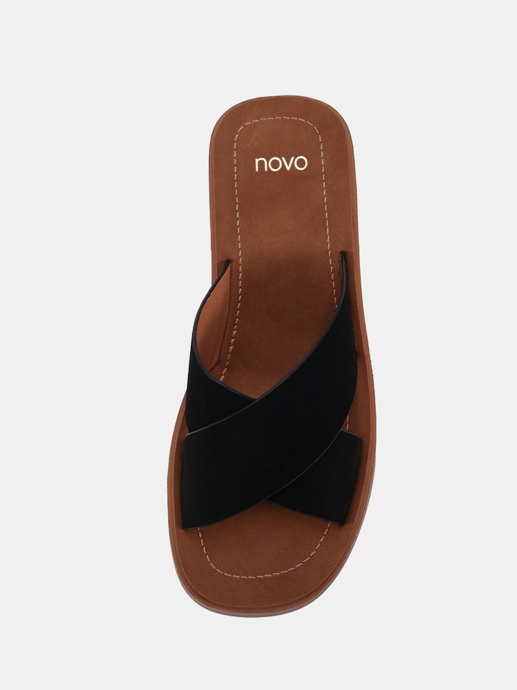 Novo Black Wide Fit BRUNO Cross Strap Flatform Mule Sandals - Image 5 of 6