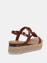Novo Brown Wide Fit SASKIA Hardware Detail Espadrille Flatform Sandals - Image 4 of 6