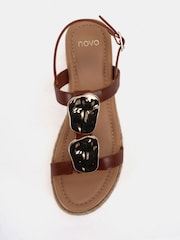 Novo Brown Wide Fit SASKIA Hardware Detail Espadrille Flatform Sandals - Image 5 of 6