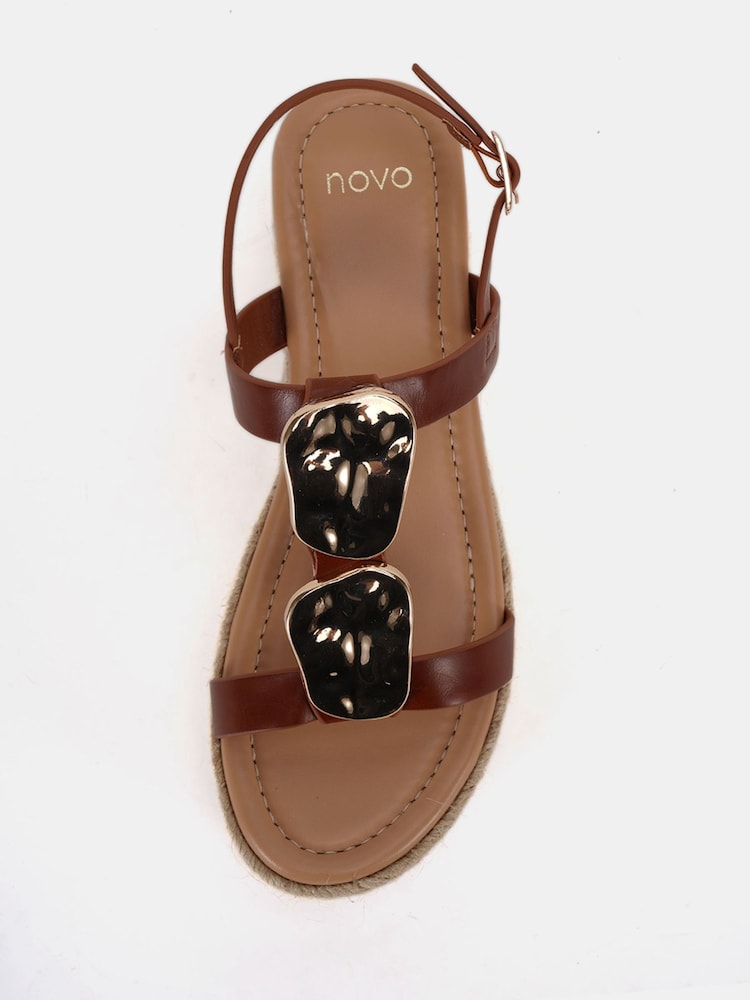 Novo Brown Wide Fit SASKIA Hardware Detail Espadrille Flatform Sandals - Image 5 of 6