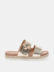 Novo Gold Wide Fit SEZZADIO Double Strap Buckle Mule Espadrille Sandals - Image 2 of 6