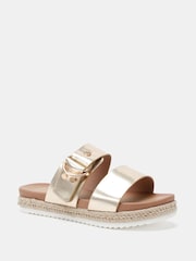 Novo Gold Wide Fit SEZZADIO Double Strap Buckle Mule Espadrille Sandals - Image 3 of 6