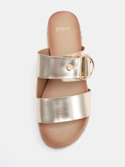 Novo Gold Wide Fit SEZZADIO Double Strap Buckle Mule Espadrille Sandals - Image 5 of 6